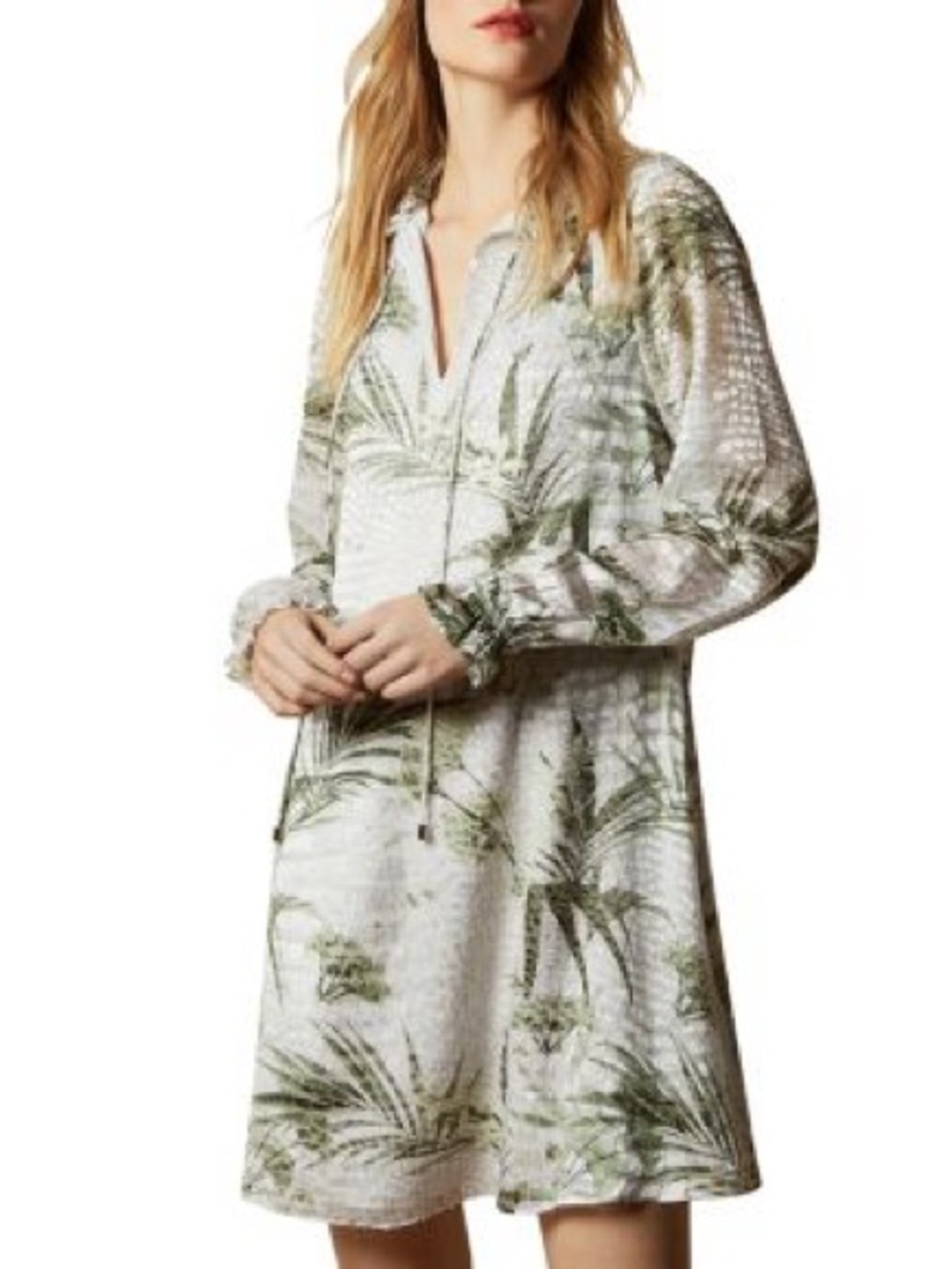 Ted Baker London White and Green Palm-Print Dress